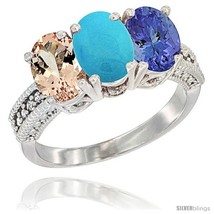 Hite gold natural morganite turquoise tanzanite ring 3 stone oval 7x5 mm diamond accent thumb200