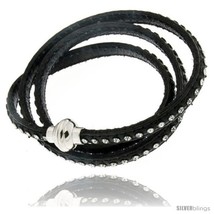 N leather wrap massai bracelet swarovski crystal inlay w super magnet clasp color black thumb200