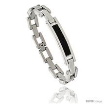 Gent&#39;s Stainless Steel / Carbon Fiber Link Bracelet, 3/8 in wide, 8 1/2 in  - £21.06 GBP