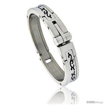 Gent&#39;s Stainless Steel Bangle Bracelet, w/ Enamel Tribal Pattern 5/8 in  - £39.66 GBP