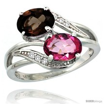 Size 6.5 - 14k White Gold ( 8x6 mm ) Double Stone Engagement Pink &amp; Smoky Topaz  - £510.96 GBP