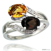 Size 8.5 - 14k White Gold ( 8x6 mm ) Double Stone Engagement Smoky Topaz &amp;  - $639.22