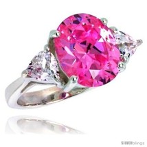 Size 8 - Sterling Silver 5.0 Carat Size Oval Cut Pink Tourmaline Colored CZ  - £77.97 GBP