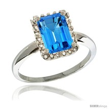 Size 10 - Sterling Silver Diamond Natural Swiss Blue Topaz Ring 1.6 ct Emerald  - £122.49 GBP