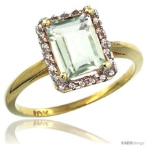 Size 6 - 10k Yellow Gold Diamond Green-Amethyst Ring 1.6 ct Emerald Shape 8x6  - £363.42 GBP