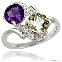 Size 5 - 14k White Gold ( 7 mm ) Double Stone Engagement Purple &amp; Green  - £491.09 GBP