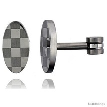 Stainless Steel Oval Shape, Cufflinks with Checkered  - £22.42 GBP