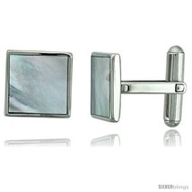 Stainless Steel Square Shape Cufflinks w/ Natural Mother of Pearl Inlay, 1/2 x  - £33.06 GBP