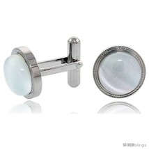 Stainless Steel Cufflinks with Cabochon Moonstone, 5/8 in (16  - $38.85