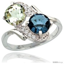 Size 9.5 - 14k White Gold ( 7 mm ) Double Stone Engagement Green Amethyst &amp;  - $629.82