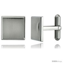 Stainless Steel Plain Square Cufflinks with Beveled Edges Satin Finished 5/8 x  - $28.05