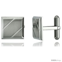 Stainless Steel Square Cufflinks with 2 Grooves 5/8 x 5/8  - £22.42 GBP