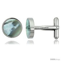 Stainless Steel Round Shape Cufflinks w/ Natural Mother of Pearl Inlay, 5/8  - £33.06 GBP
