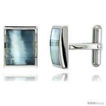 Stainless Steel Rectangular Shape Cufflinks w/ Natural Mother of Pearl Inlay,  - £33.06 GBP