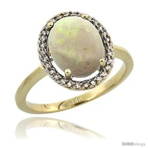Size 9 - 14k Yellow Gold Diamond Halo Opal Ring 2.4 carat Oval shape 10X8 mm,  - £489.41 GBP