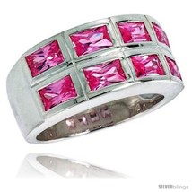 Size 6 - Sterling Silver Double Row Emerald Cut Pink Tourmaline Colored CZ  - £97.83 GBP