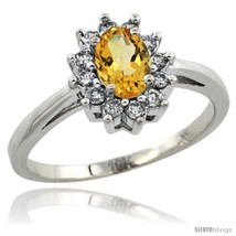 Size 6 - 10k White Gold Citrine Diamond Halo Ring Oval Shape 1.2 Carat 6X4 mm,  - £506.55 GBP