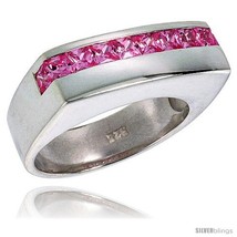 Size 8 - Sterling Silver Princess Cut Pink Tourmaline Colored CZ  - £73.90 GBP