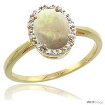 Size 5 - 14k Yellow Gold Opal Diamond Halo Ring 8X6 mm Oval Shape, 1/2 in  - £359.99 GBP