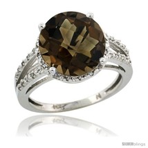 Size 5 - 14k White Gold Diamond Smoky Topaz Ring 5.25 ct Round Shape 11 mm, 1/2  - £572.89 GBP