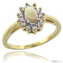 Size 7 - 14k Yellow Gold Opal Diamond Halo Ring Oval Shape 1.2 Carat 6X4 mm,  - £593.49 GBP