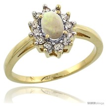 Size 8 - 14k Yellow Gold Opal Diamond Halo Ring Oval Shape 1.2 Carat 6X4 mm,  - £593.49 GBP
