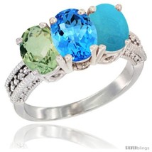 Tural green amethyst swiss blue topaz turquoise ring 3 stone 7x5 mm oval diamond accent thumb200