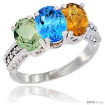 L green amethyst swiss blue topaz whisky quartz ring 3 stone 7x5 mm oval diamond accent thumb200