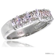 Highest quality sterling silver 3 16 in 5 mm wide wedding band marquise cut cz stones thumb200