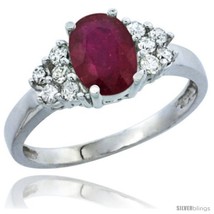 Size 9.5 - 10K White Gold Natural High Quality Ruby Ring Oval 8x6 Stone Diamond  - £410.43 GBP