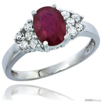 Size 8 - 10K White Gold Natural High Quality Ruby Ring Oval 8x6 Stone Diamond  - £407.85 GBP