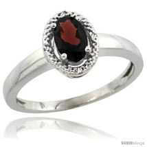 Size 8 - 14k White Gold Diamond Halo Garnet Ring 0.75 Carat Oval Shape 6X4 mm,  - £284.42 GBP