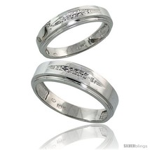 Size 8.5 - Sterling Silver 2-Piece His (6mm) &amp; Hers (5mm) Diamond Wedding Band  - £117.48 GBP