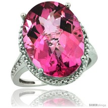 Size 7 - Sterling Silver Diamond Natural Pink Topaz Ring 13.56 Carat Oval Shape  - $404.48