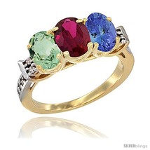 Size 5.5 - 10K Yellow Gold Natural Green Amethyst, Ruby &amp; Tanzanite Ring  - £483.90 GBP