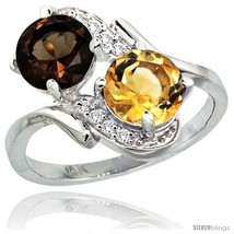 Size 10 - 14k White Gold ( 7 mm ) Double Stone Engagement Smoky Topaz &amp; Citrine  - £464.11 GBP