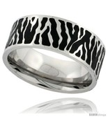 Size 13 - Surgical Steel Zebra Stripe Ring 9mm Wedding Band Blackened  - £17.39 GBP