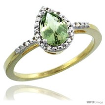 Size 6 - 10k Yellow Gold Diamond Green-Amethyst Ring 0.59 ct Tear Drop 7x5  - £245.72 GBP