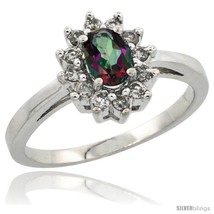 Size 7 - 10k White Gold Mystic Topaz Diamond Halo Ring Oval Shape 1.2 Carat 6X4  - £502.94 GBP