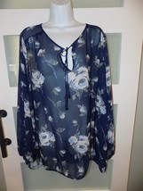 Lane Bryant Navy Sheer Floral Tunic Blouse Feminine Cottage Romantic Size 26/28 - £15.71 GBP