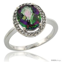 Size 7 - 10k White Gold Diamond Halo Mystic Topaz Ring 2.4 carat Oval shape  - £392.84 GBP