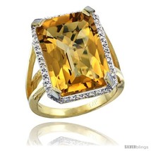 Size 10 - 14k Yellow Gold Diamond Whisky Quartz Ring 14.96 ct Emerald shape  - £798.31 GBP
