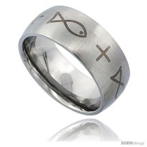 Size 12 - Surgical Steel Christian Fish Ichthys Wedding Band Ring 9mm Domed  - £13.09 GBP