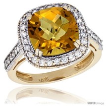 Size 8 - 14k Yellow Gold Diamond Halo Amethyst Ring Cushion Shape 10 mm 4.5 ct  - £1,000.96 GBP