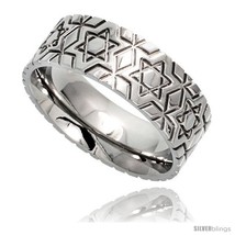 Size 7 - Surgical Steel 8mm Wedding Band Ring Star Of David Pattern  - £34.59 GBP