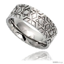 Size 12 - Surgical Steel 8mm Wedding Band Ring Star Of David Pattern  - £34.59 GBP