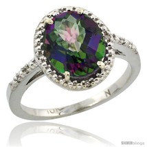 Size 10 - 10k White Gold Diamond Mystic Topaz Ring 2.4 ct Oval Stone 10x8 mm,  - £307.78 GBP