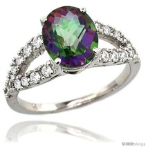 Size 10 - 14k White Gold Natural Mystic Topaz Ring 10x8 mm Oval Shape Diamond  - £700.37 GBP