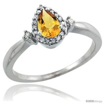 Size 6 - 10k White Gold Diamond Citrine Ring 0.33 ct Tear Drop 6x4 Stone 3/8 in  - £268.10 GBP