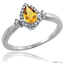 Size 9 - 10k White Gold Diamond Citrine Ring 0.33 ct Tear Drop 6x4 Stone 3/8 in  - £268.10 GBP